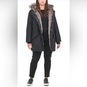 Levi's Faux Fur Lined Hooded Parka Jacket Black XS